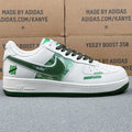 Nike Air Force 1 ’07 Low AF1 White & Green Graphic Sneakers, Contrast Swoosh Retro Lace-Up Casual Streetwear Shoes