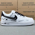 Nike Air Force 1 ’07 Low AF1 White & Black Graphic Sneakers, Heart & Pattern Details Retro Lace-Up Casual Shoes
