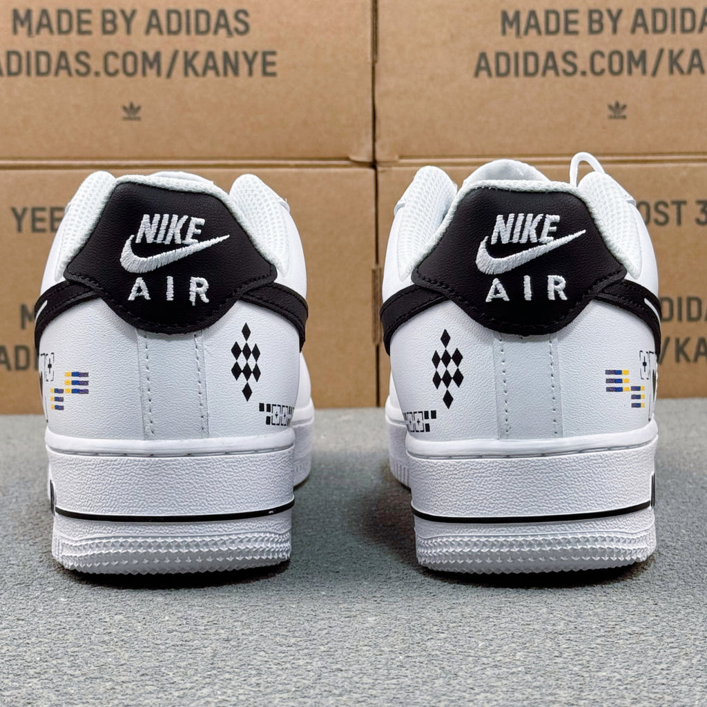Nike Air Force 1 ’07 Low AF1 White & Black Graphic Sneakers, Heart & Pattern Details Retro Lace-Up Casual Shoes