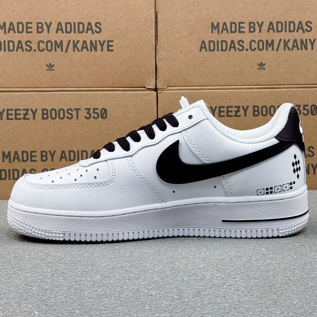 Nike Air Force 1 ’07 Low AF1 White & Black Graphic Sneakers, Heart & Pattern Details Retro Lace-Up Casual Shoes