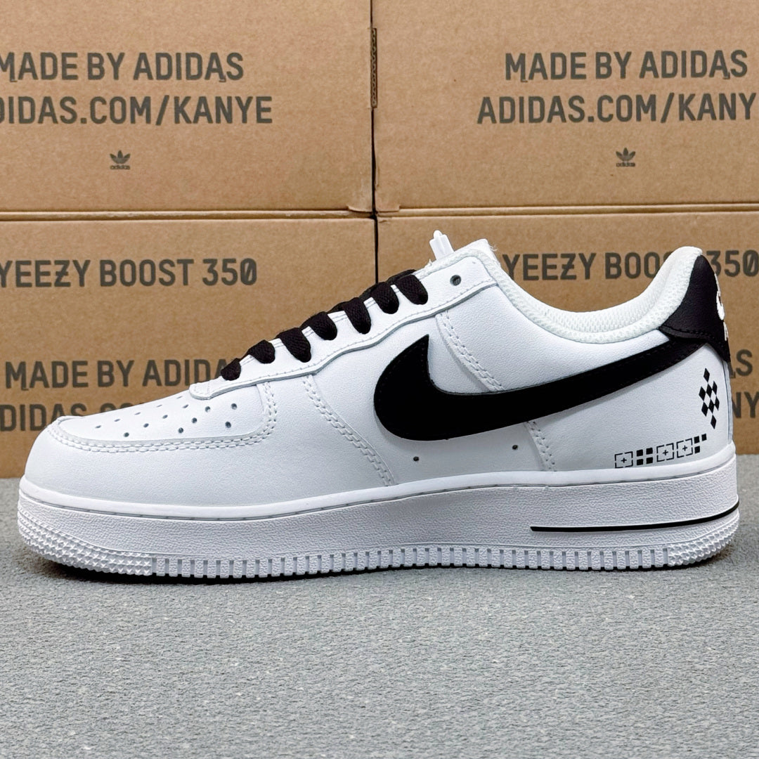Nike Air Force 1 ’07 Low AF1 White & Black Graphic Sneakers, Heart & Pattern Details Retro Lace-Up Casual Shoes