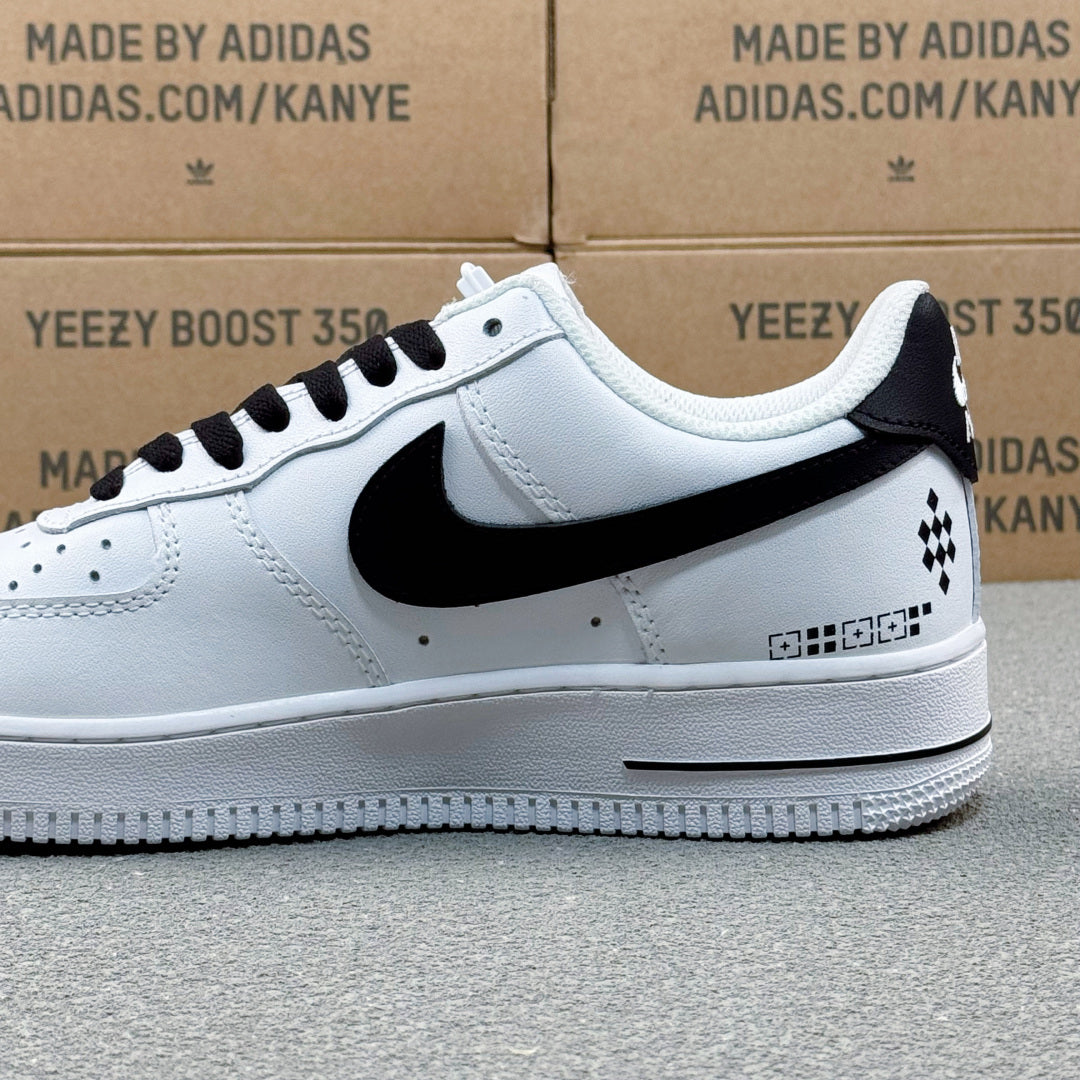 Nike Air Force 1 ’07 Low AF1 White & Black Graphic Sneakers, Heart & Pattern Details Retro Lace-Up Casual Shoes
