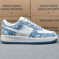 Nike Air Force 1 ’07 Low AF1 Blue & White Printed Sneakers, Patterned Lace-Up Retro Casual Streetwear Shoes