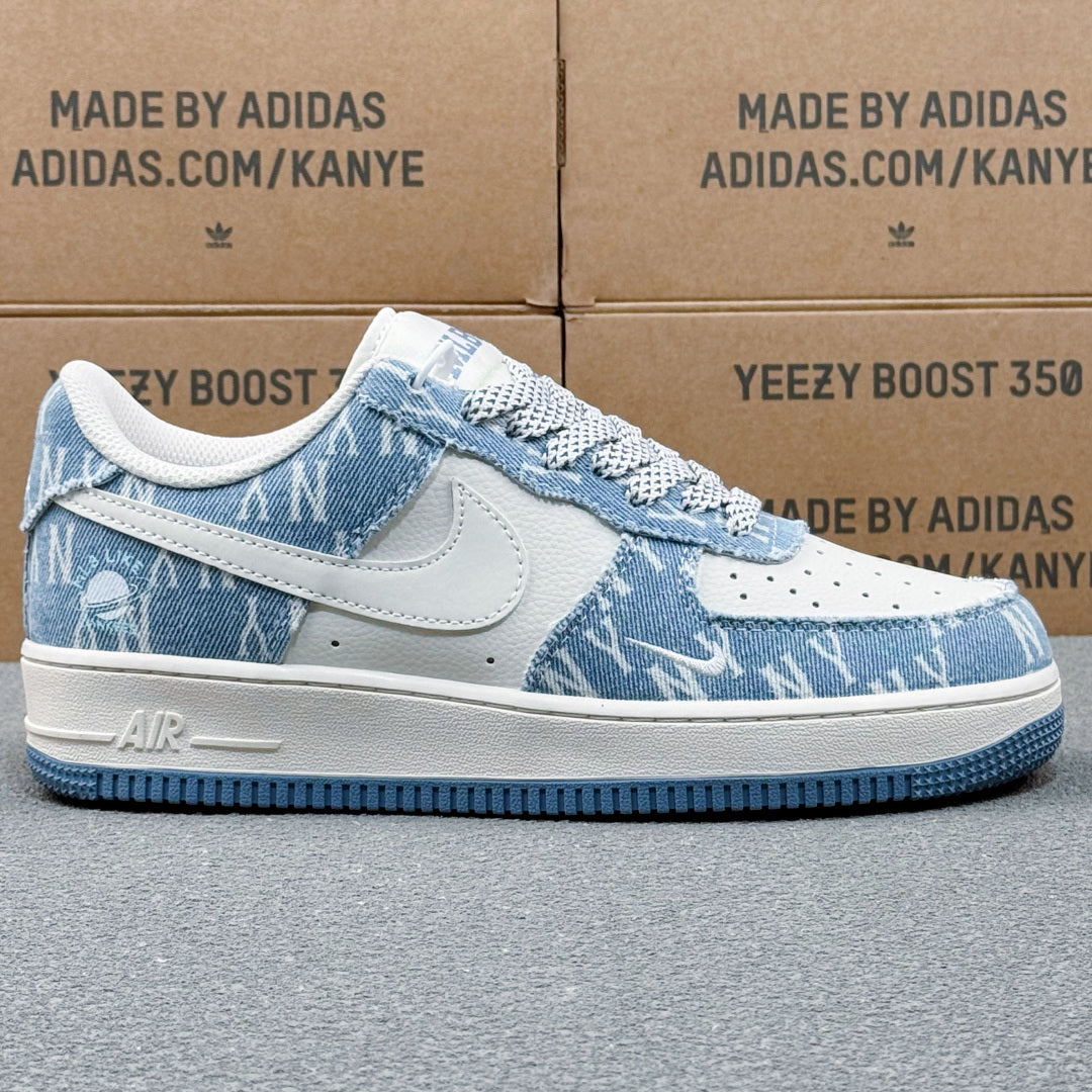 Nike Air Force 1 ’07 Low AF1 Blue & White Printed Sneakers, Patterned Lace-Up Retro Casual Streetwear Shoes