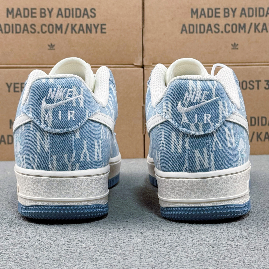 Nike Air Force 1 ’07 Low AF1 Blue & White Printed Sneakers, Patterned Lace-Up Retro Casual Streetwear Shoes