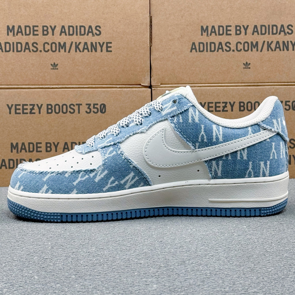 Nike Air Force 1 ’07 Low AF1 Blue & White Printed Sneakers, Patterned Lace-Up Retro Casual Streetwear Shoes