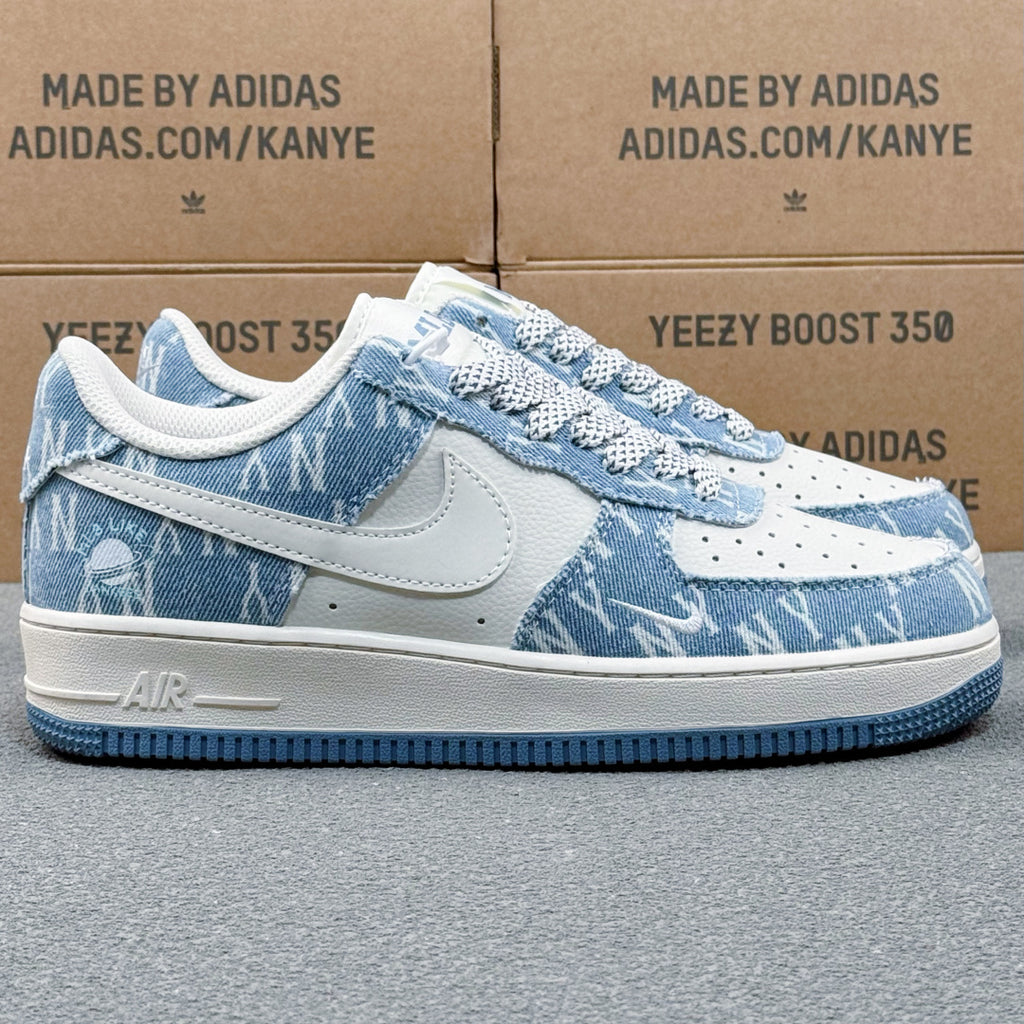 Nike Air Force 1 ’07 Low AF1 Blue & White Printed Sneakers, Patterned Lace-Up Retro Casual Streetwear Shoes