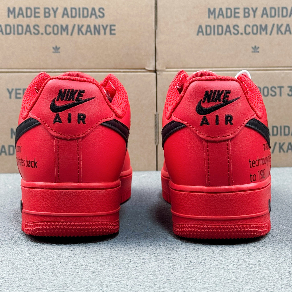 Nike Air Force 1 ’07 Low AF1 Red & Black Sneakers, Contrast Swoosh Graphic Sole Retro Lace-Up Casual Streetwear Shoes