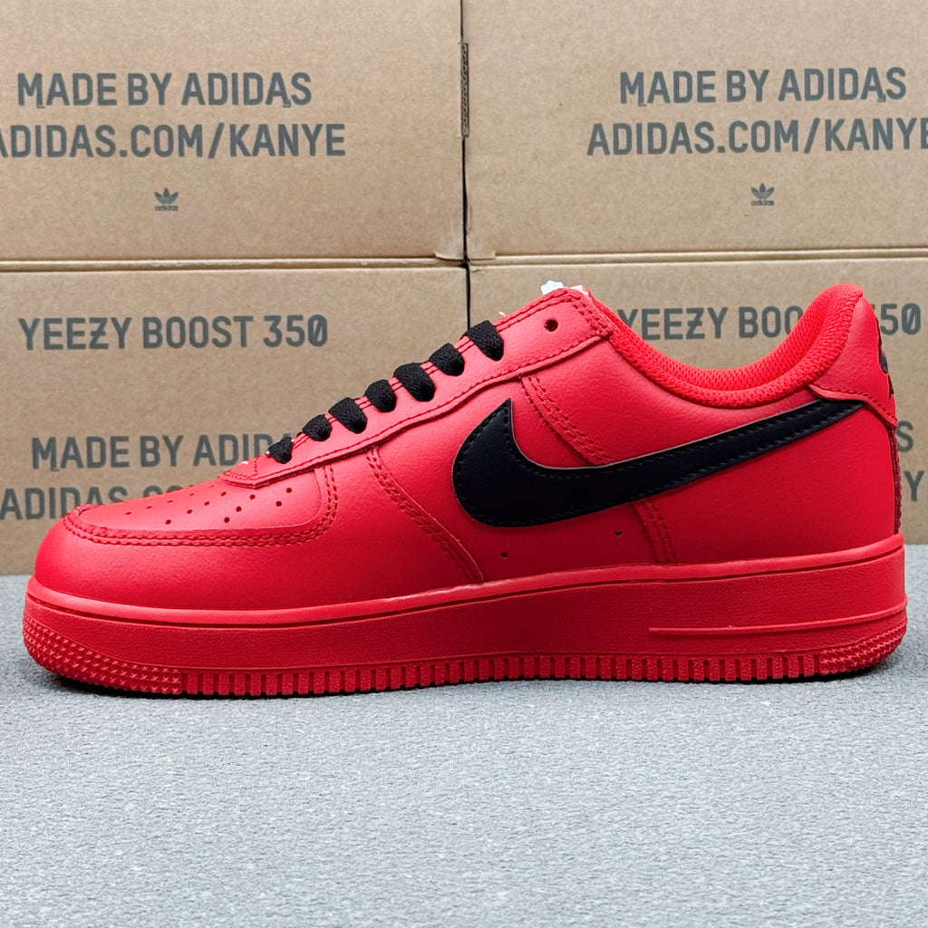 Nike Air Force 1 ’07 Low AF1 Red & Black Sneakers, Contrast Swoosh Graphic Sole Retro Lace-Up Casual Streetwear Shoes