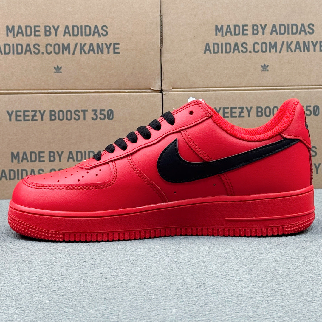 Nike Air Force 1 ’07 Low AF1 Red & Black Sneakers, Contrast Swoosh Graphic Sole Retro Lace-Up Casual Streetwear Shoes