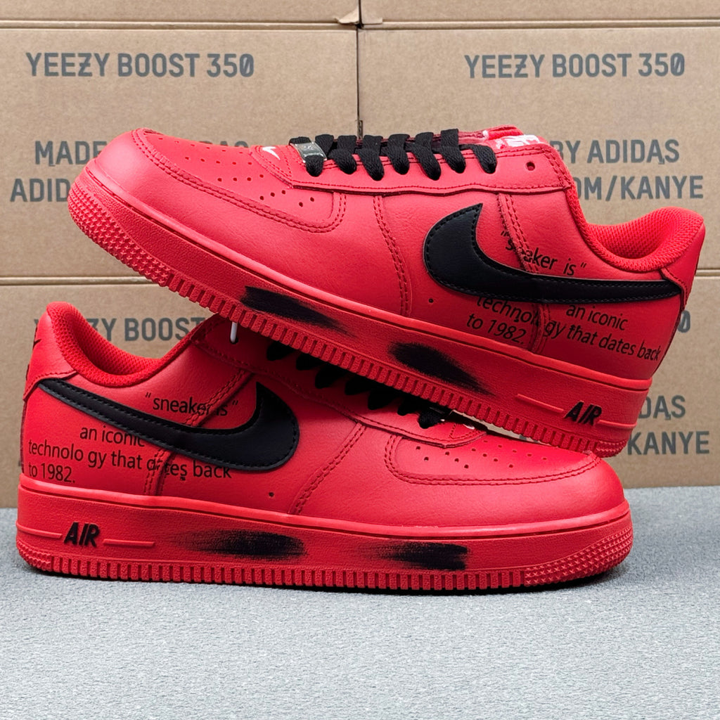 Nike Air Force 1 ’07 Low AF1 Red & Black Sneakers, Contrast Swoosh Graphic Sole Retro Lace-Up Casual Streetwear Shoes