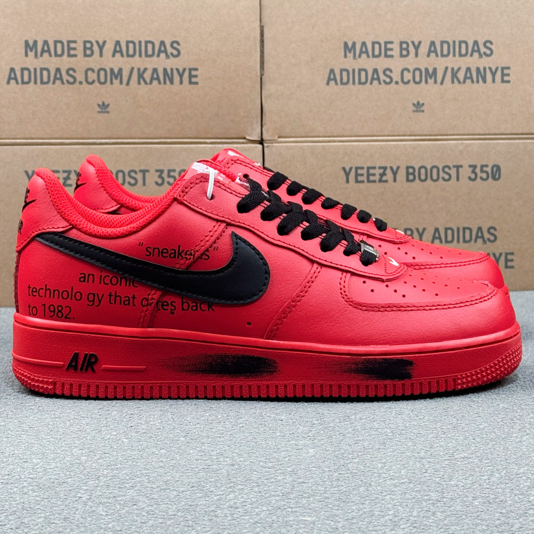 Nike Air Force 1 ’07 Low AF1 Red & Black Sneakers, Contrast Swoosh Graphic Sole Retro Lace-Up Casual Streetwear Shoes