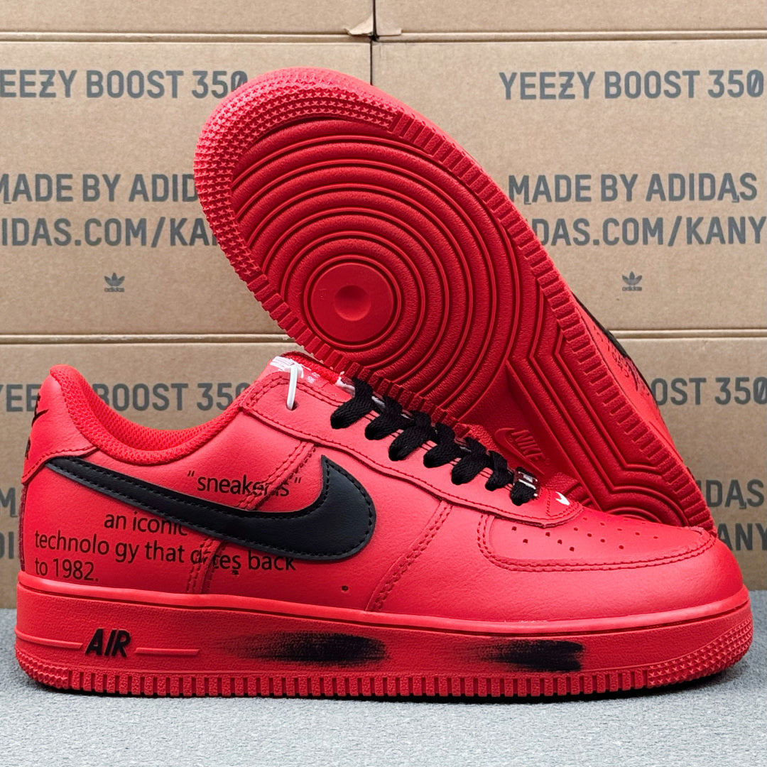Nike Air Force 1 ’07 Low AF1 Red & Black Sneakers, Contrast Swoosh Graphic Sole Retro Lace-Up Casual Streetwear Shoes