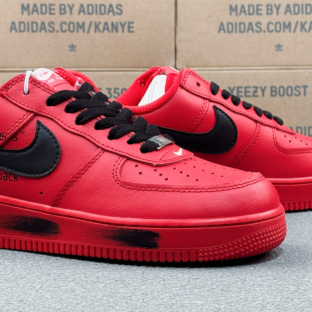 Nike Air Force 1 ’07 Low AF1 Red & Black Sneakers, Contrast Swoosh Graphic Sole Retro Lace-Up Casual Streetwear Shoes