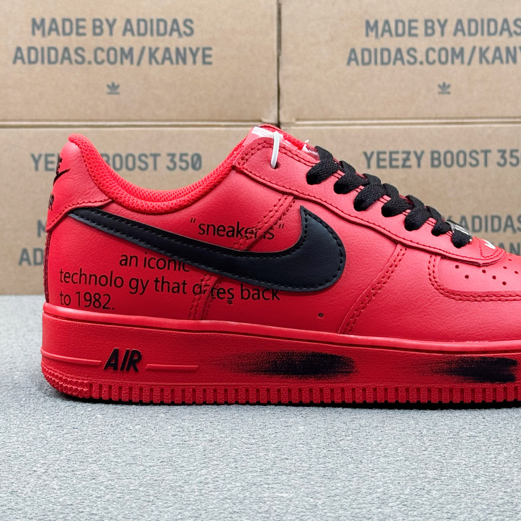 Nike Air Force 1 ’07 Low AF1 Red & Black Sneakers, Contrast Swoosh Graphic Sole Retro Lace-Up Casual Streetwear Shoes