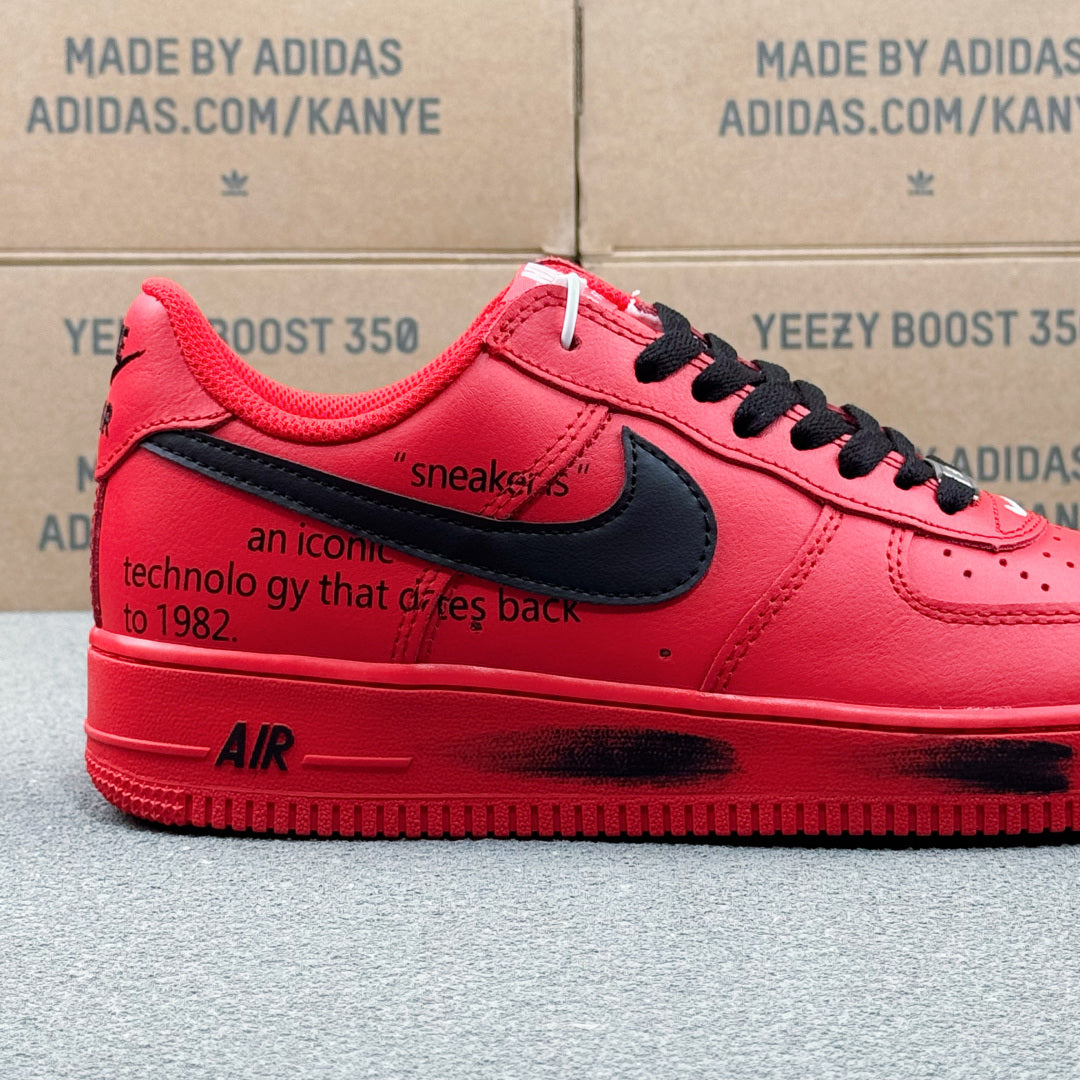 Nike Air Force 1 ’07 Low AF1 Red & Black Sneakers, Contrast Swoosh Graphic Sole Retro Lace-Up Casual Streetwear Shoes