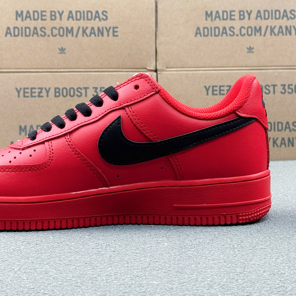 Nike Air Force 1 ’07 Low AF1 Red & Black Sneakers, Contrast Swoosh Graphic Sole Retro Lace-Up Casual Streetwear Shoes