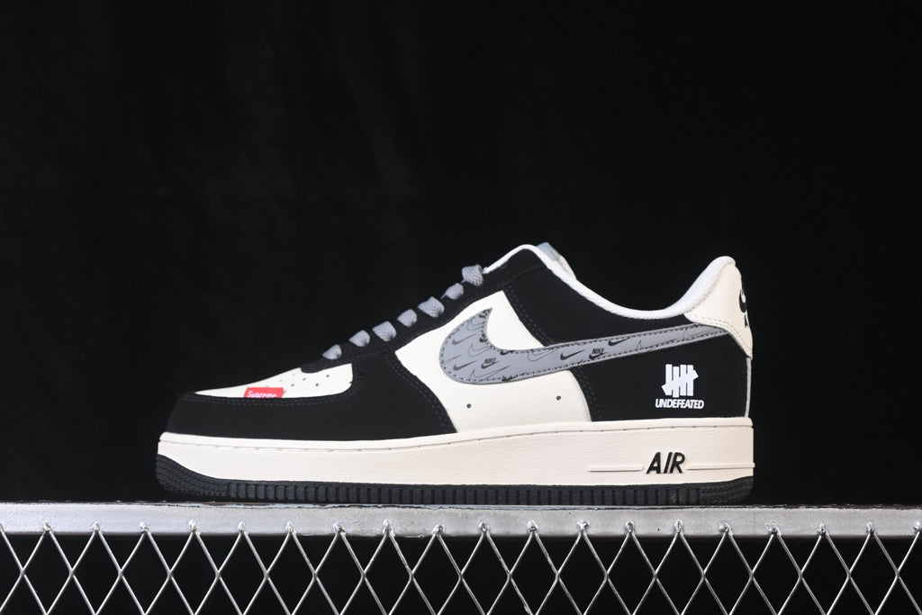 Nike Air Force 1 ’07 Low AF1 Black White & Grey Sneakers, Patchwork Graphic Lace-Up Retro Casual Streetwear Shoes