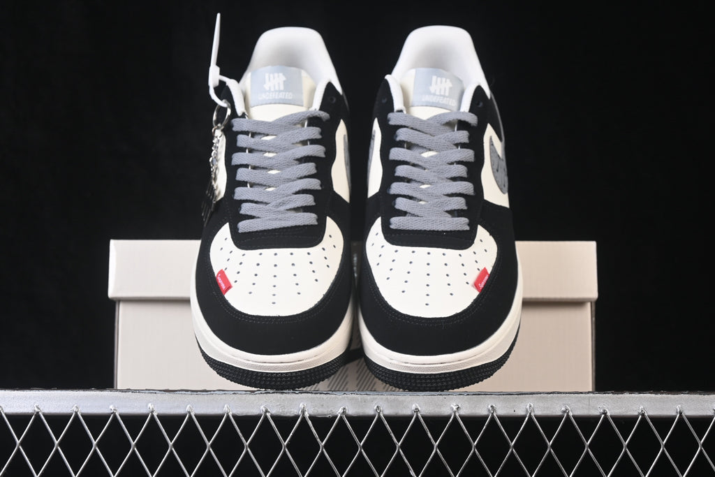 Nike Air Force 1 ’07 Low AF1 Black White & Grey Sneakers, Patchwork Graphic Lace-Up Retro Casual Streetwear Shoes