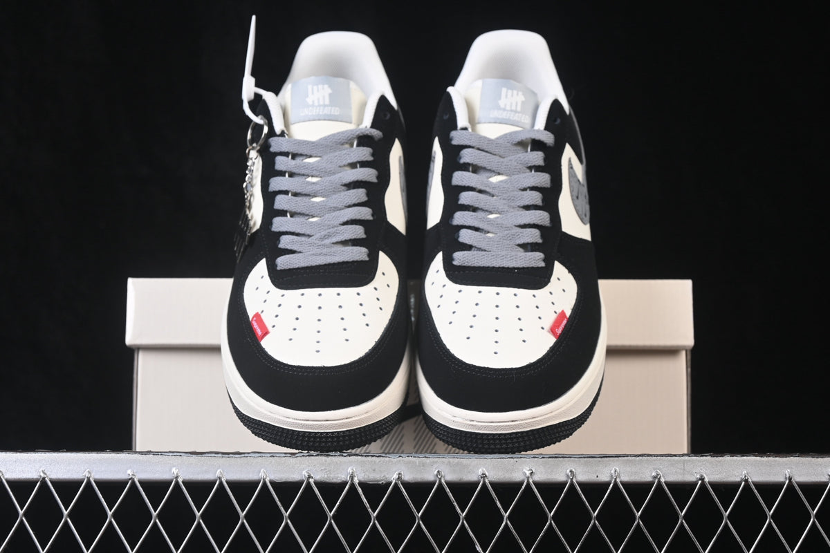 Nike Air Force 1 ’07 Low AF1 Black White & Grey Sneakers, Patchwork Graphic Lace-Up Retro Casual Streetwear Shoes