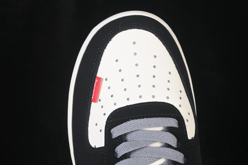 Nike Air Force 1 ’07 Low AF1 Black White & Grey Sneakers, Patchwork Graphic Lace-Up Retro Casual Streetwear Shoes