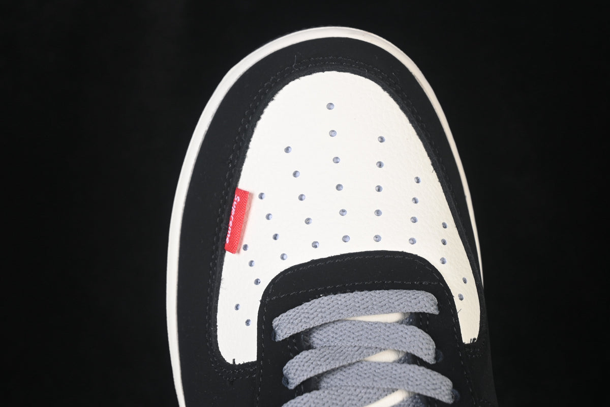 Nike Air Force 1 ’07 Low AF1 Black White & Grey Sneakers, Patchwork Graphic Lace-Up Retro Casual Streetwear Shoes