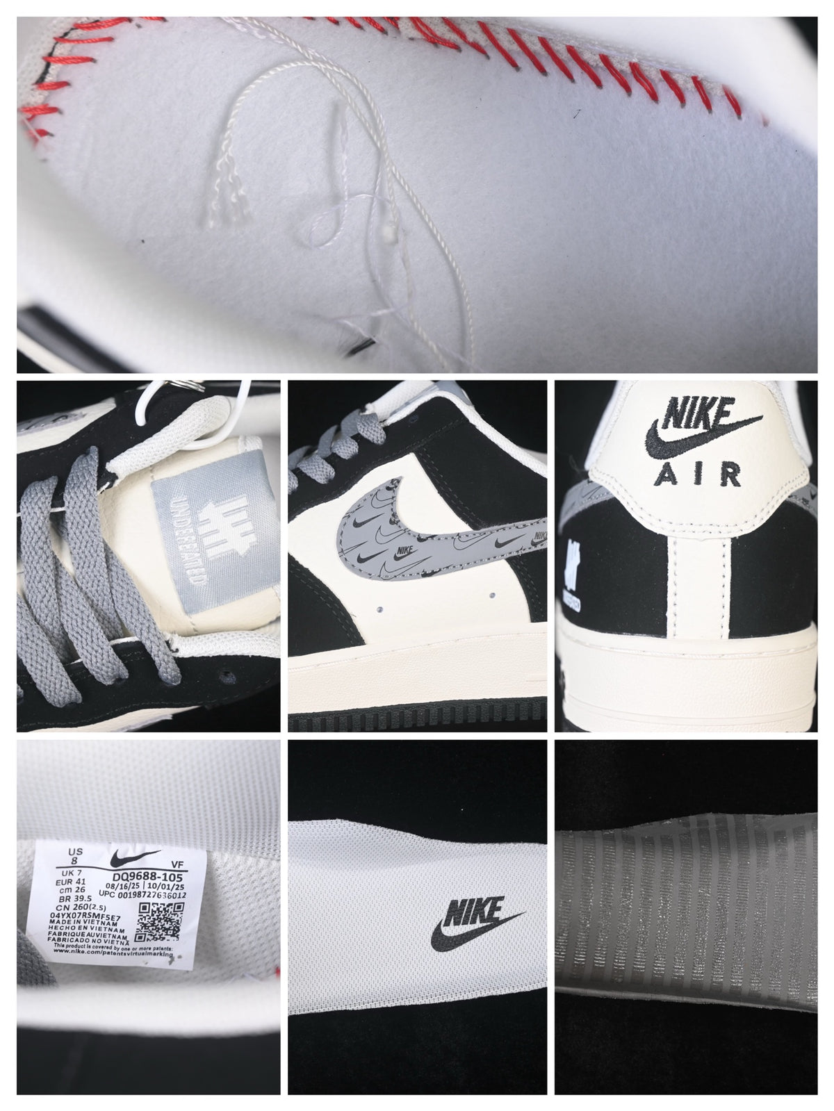 Nike Air Force 1 ’07 Low AF1 Black White & Grey Sneakers, Patchwork Graphic Lace-Up Retro Casual Streetwear Shoes