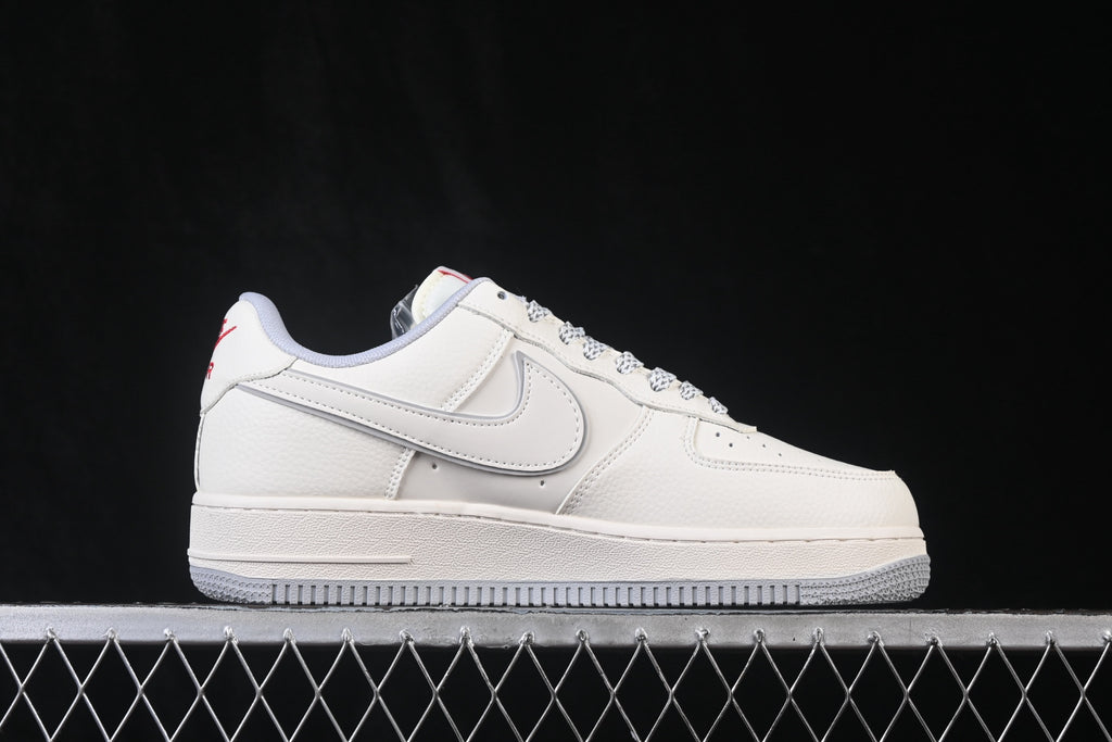 Nike Air Force 1 ’07 Low AF1 White Sneakers with Mini Red Swoosh, Tonal Lace-Up Retro Casual Streetwear Shoes