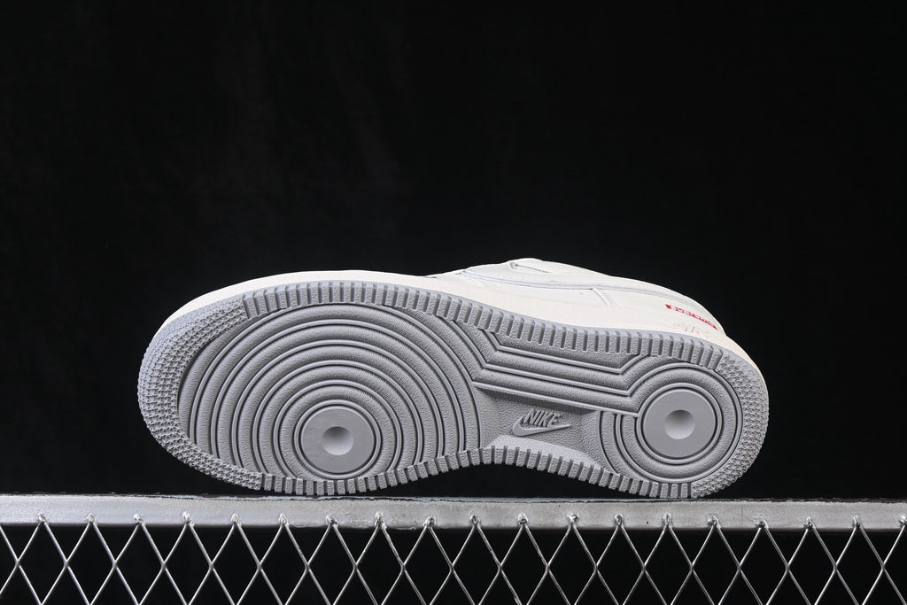 Nike Air Force 1 ’07 Low AF1 White Sneakers with Mini Red Swoosh, Tonal Lace-Up Retro Casual Streetwear Shoes