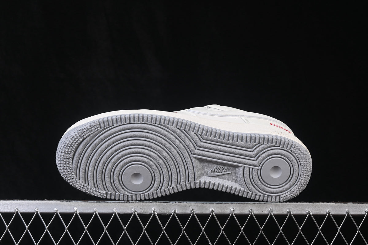Nike Air Force 1 ’07 Low AF1 White Sneakers with Mini Red Swoosh, Tonal Lace-Up Retro Casual Streetwear Shoes