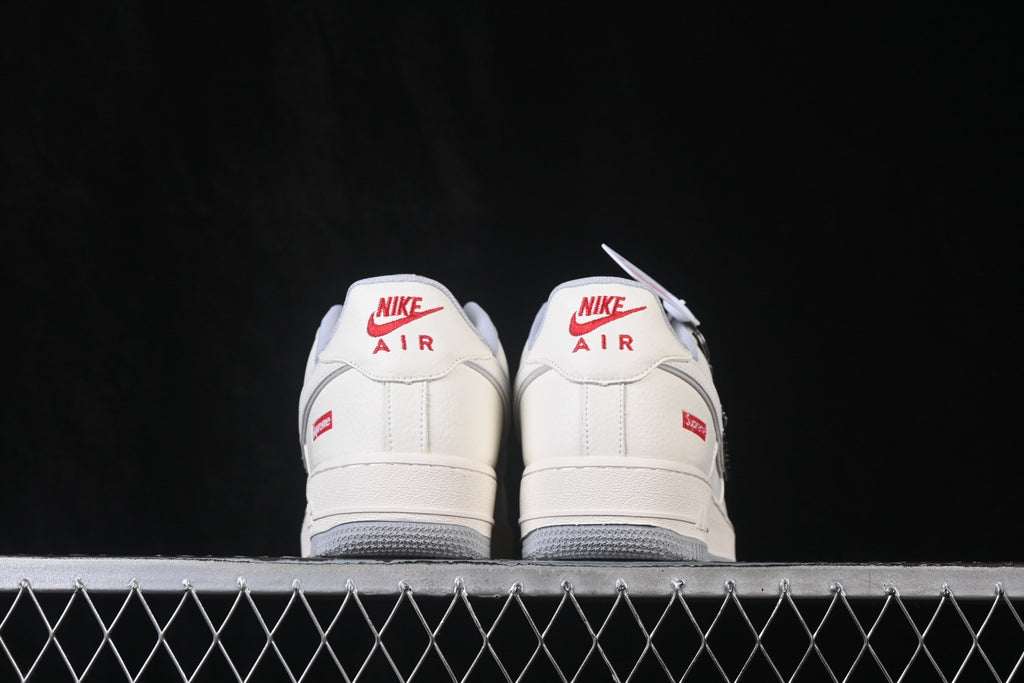 Nike Air Force 1 ’07 Low AF1 White Sneakers with Mini Red Swoosh, Tonal Lace-Up Retro Casual Streetwear Shoes