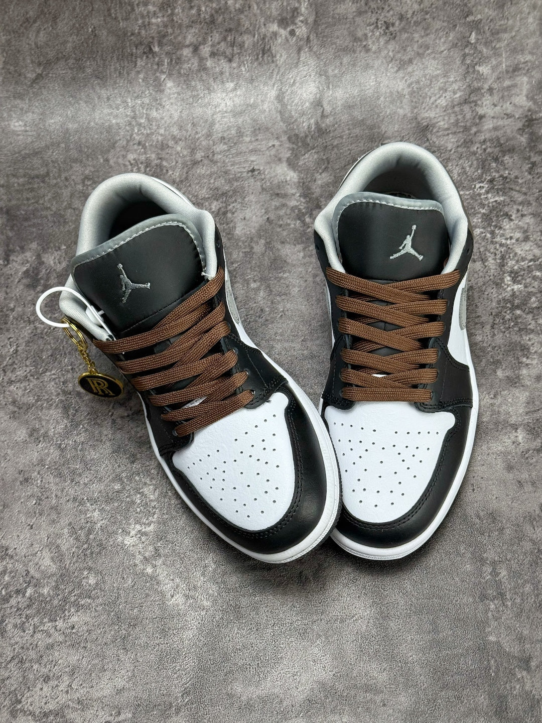 Air Jordan 1 Low AJ1 Black White & Grey Sneakers with Brown Laces, Retro Low-Top Casual Streetwear Shoes