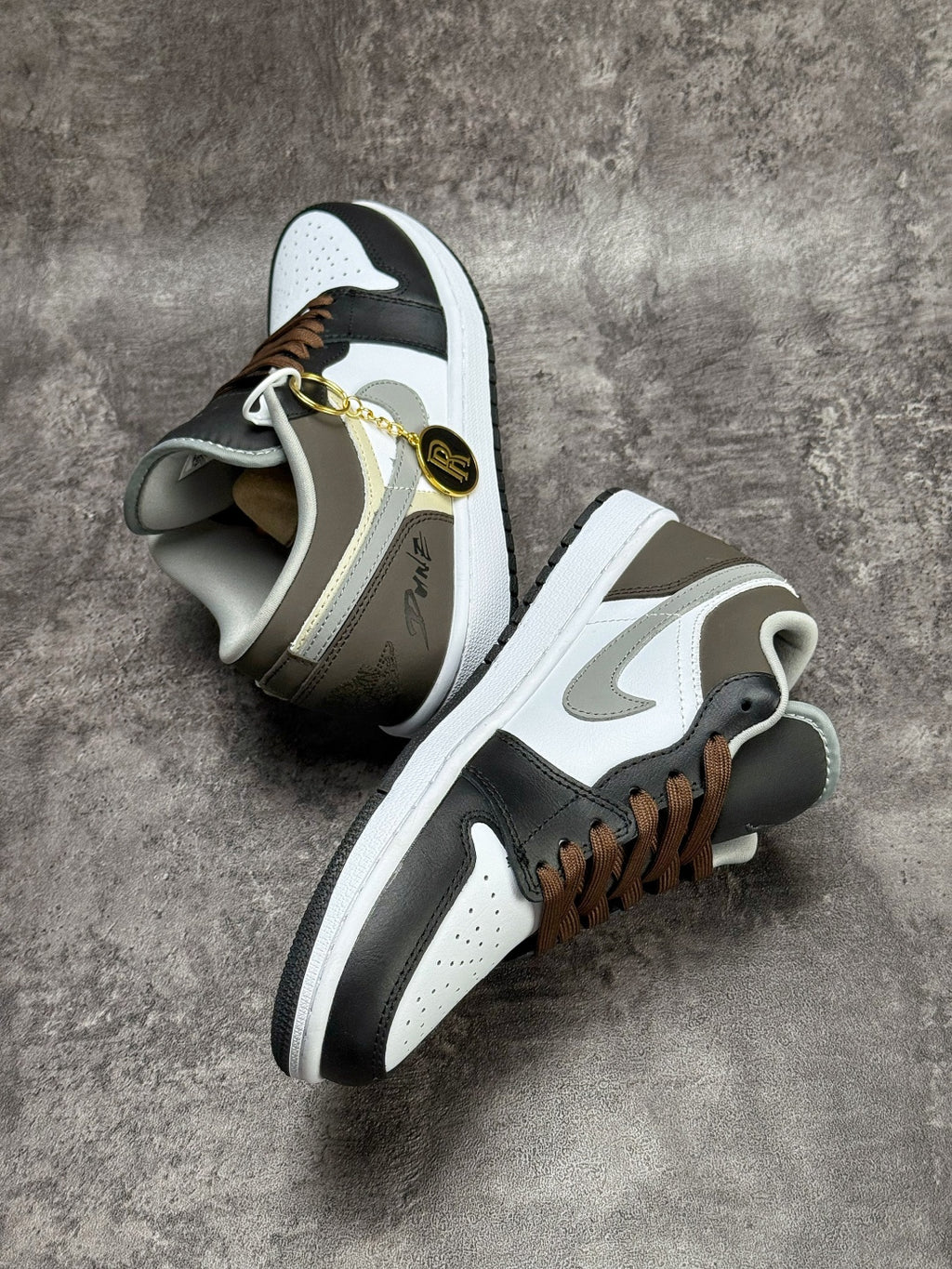 Air Jordan 1 Low AJ1 Black White & Grey Sneakers with Brown Laces, Retro Low-Top Casual Streetwear Shoes