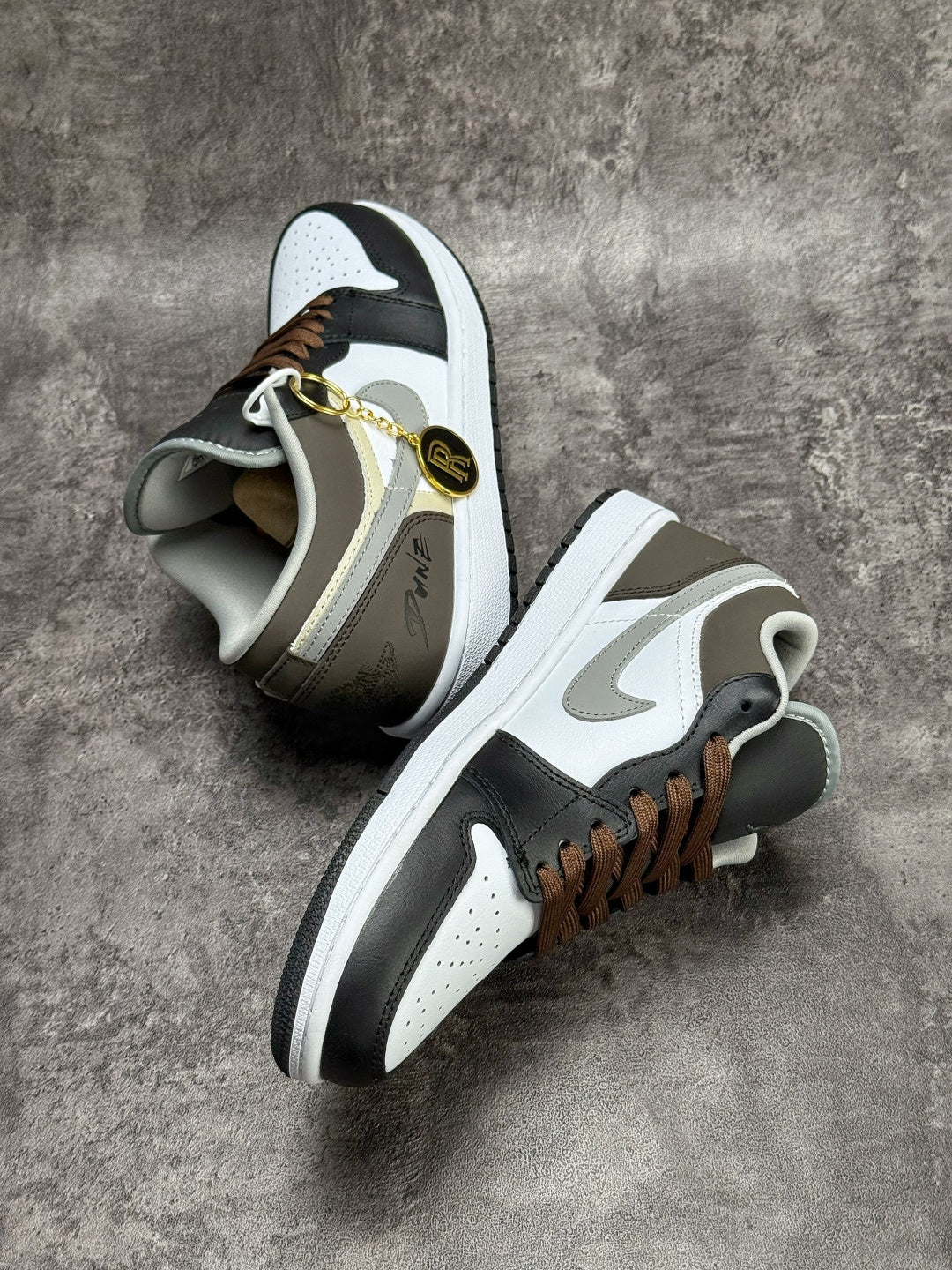 Air Jordan 1 Low AJ1 Black White & Grey Sneakers with Brown Laces, Retro Low-Top Casual Streetwear Shoes