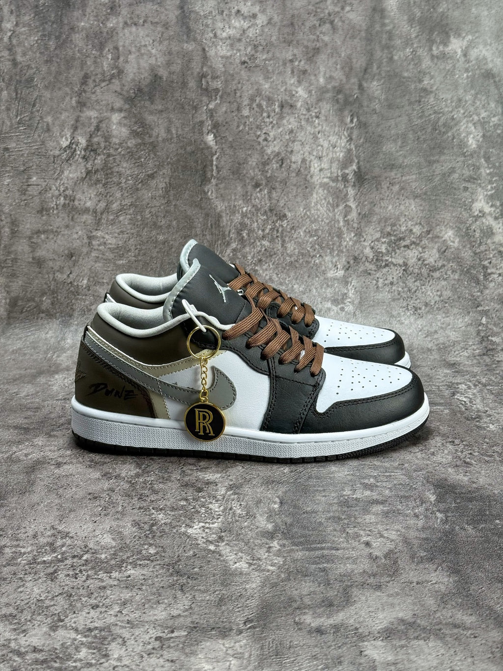 Air Jordan 1 Low AJ1 Black White & Grey Sneakers with Brown Laces, Retro Low-Top Casual Streetwear Shoes
