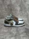 Air Jordan 1 Low AJ1 Black White & Grey Sneakers with Brown Laces, Retro Low-Top Casual Streetwear Shoes