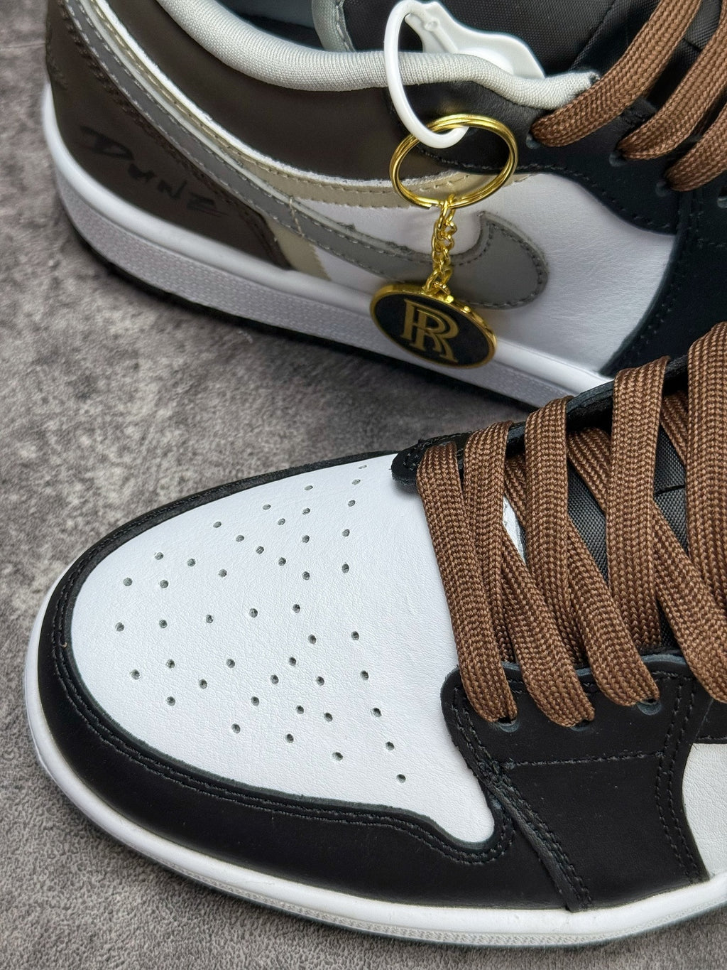 Air Jordan 1 Low AJ1 Black White & Grey Sneakers with Brown Laces, Retro Low-Top Casual Streetwear Shoes