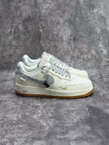 Nike Air Force 1 ’07 Low White & Grey Sneakers with Mini Swoosh, Gum Outsole Retro Lace-Up Casual Shoes