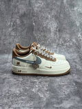 Nike Air Force 1 ’07 Low Cream White Brown & Grey Sneakers with Mini Swoosh, Retro Lace-Up Casual Streetwear Shoes