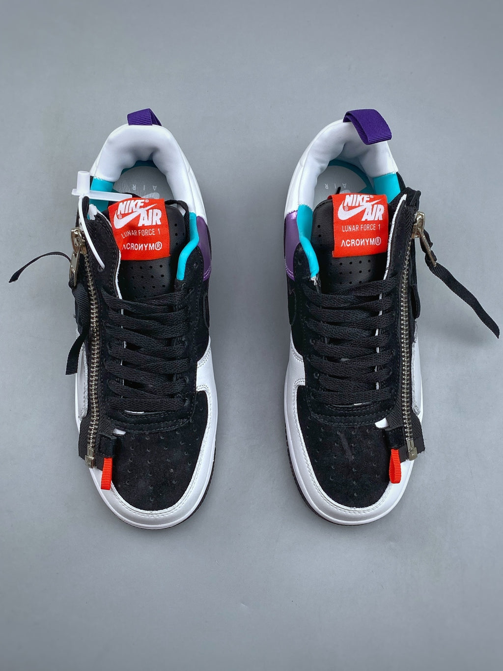 Nike Lunar Force 1 Black & White Zip Sneakers, Multicolor Accent Low-Top Lace-Up Streetwear Shoes