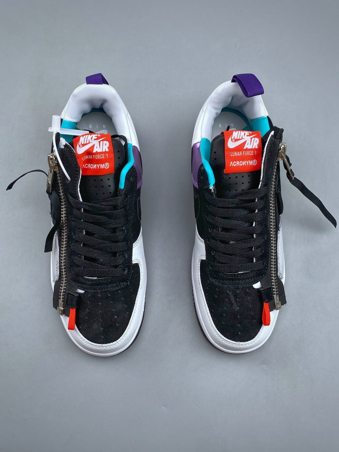 Nike Lunar Force 1 Black & White Zip Sneakers, Multicolor Accent Low-Top Lace-Up Streetwear Shoes