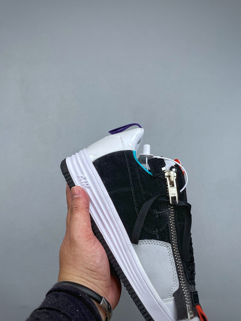 Nike Lunar Force 1 Black & White Zip Sneakers, Multicolor Accent Low-Top Lace-Up Streetwear Shoes