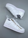 Nike Lunar Force 1 Triple White Zip Sneakers, Metallic Side Zipper Low-Top Lace-Up Casual Streetwear Shoes