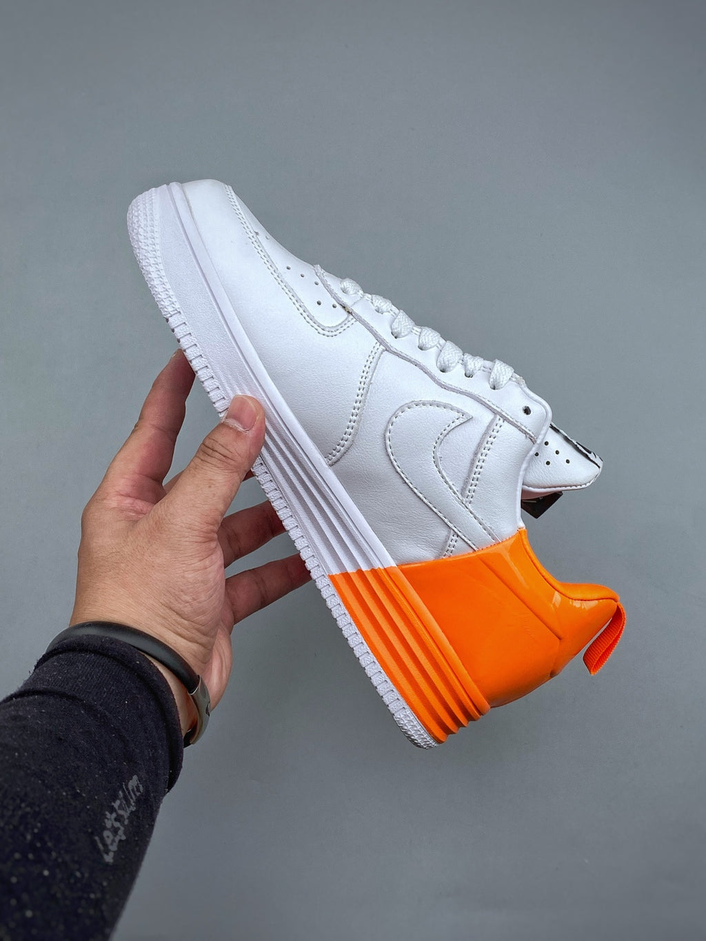 Nike Lunar Force 1 White & Black Zip Sneakers with Orange Accents, Low-Top Lace-Up Casual Streetwear Shoes