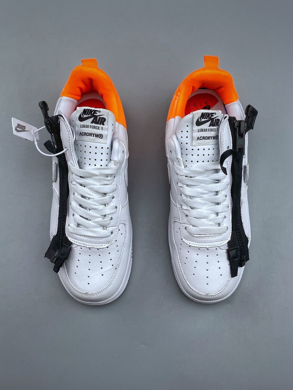 Nike Lunar Force 1 White & Black Zip Sneakers with Orange Accents, Low-Top Lace-Up Casual Streetwear Shoes