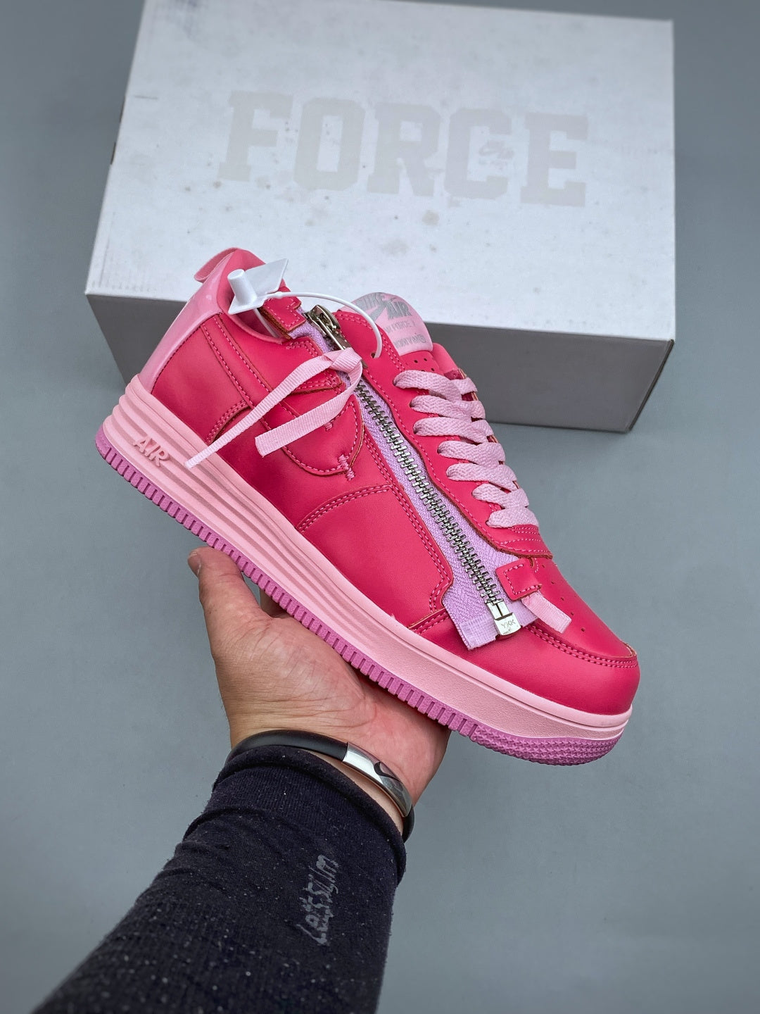 Nike Lunar Force 1 Hot Pink Zip Sneakers, Metallic Side Zipper Low-Top Lace-Up Casual Streetwear Shoes