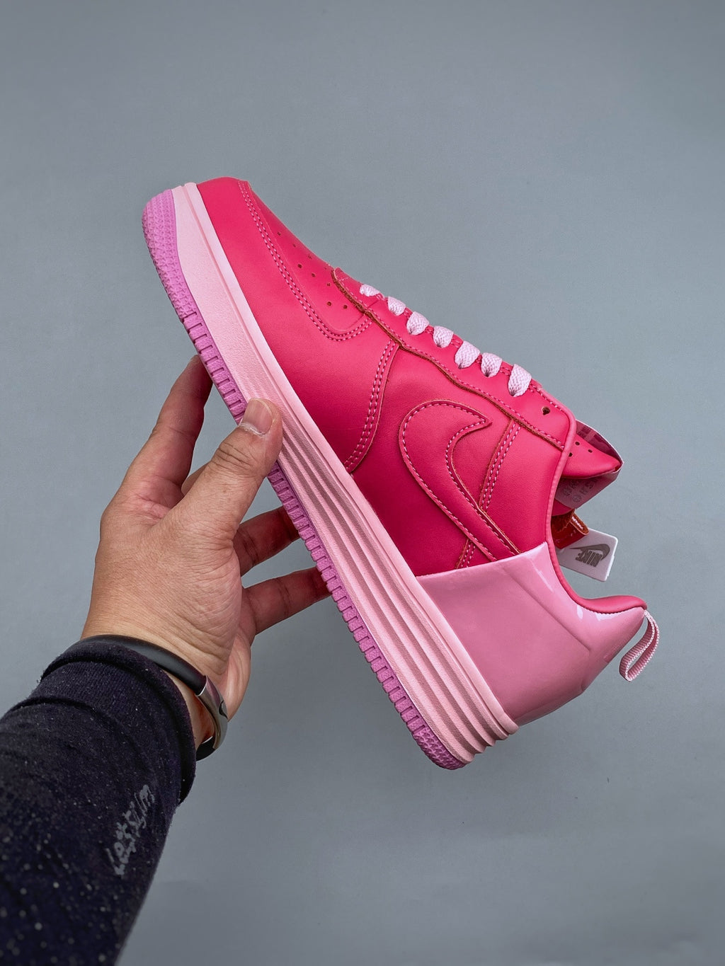 Nike Lunar Force 1 Hot Pink Zip Sneakers, Metallic Side Zipper Low-Top Lace-Up Casual Streetwear Shoes