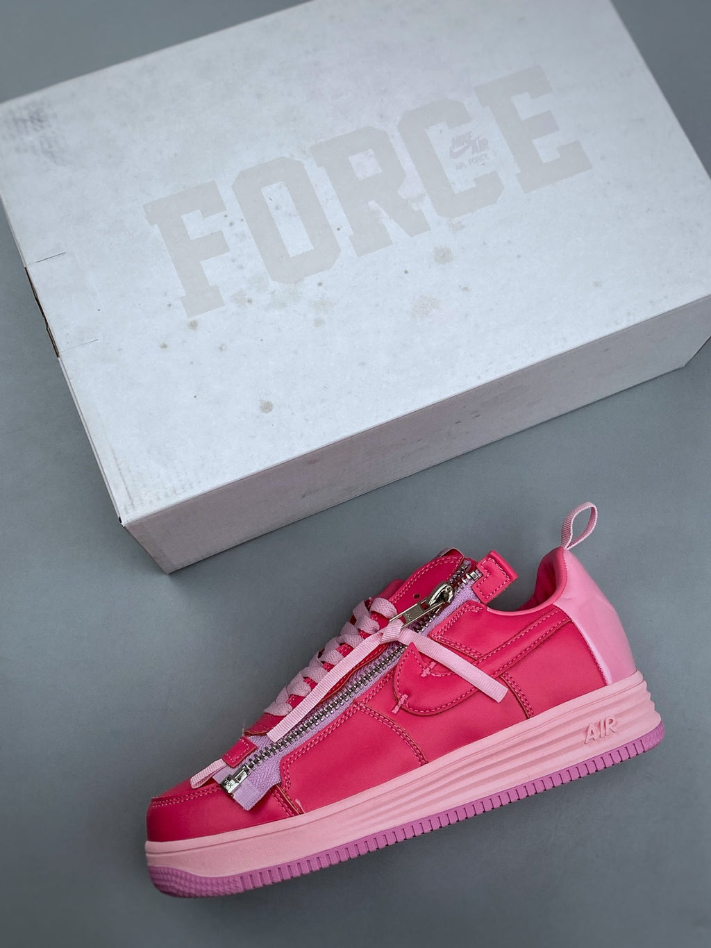 Nike Lunar Force 1 Hot Pink Zip Sneakers, Metallic Side Zipper Low-Top Lace-Up Casual Streetwear Shoes