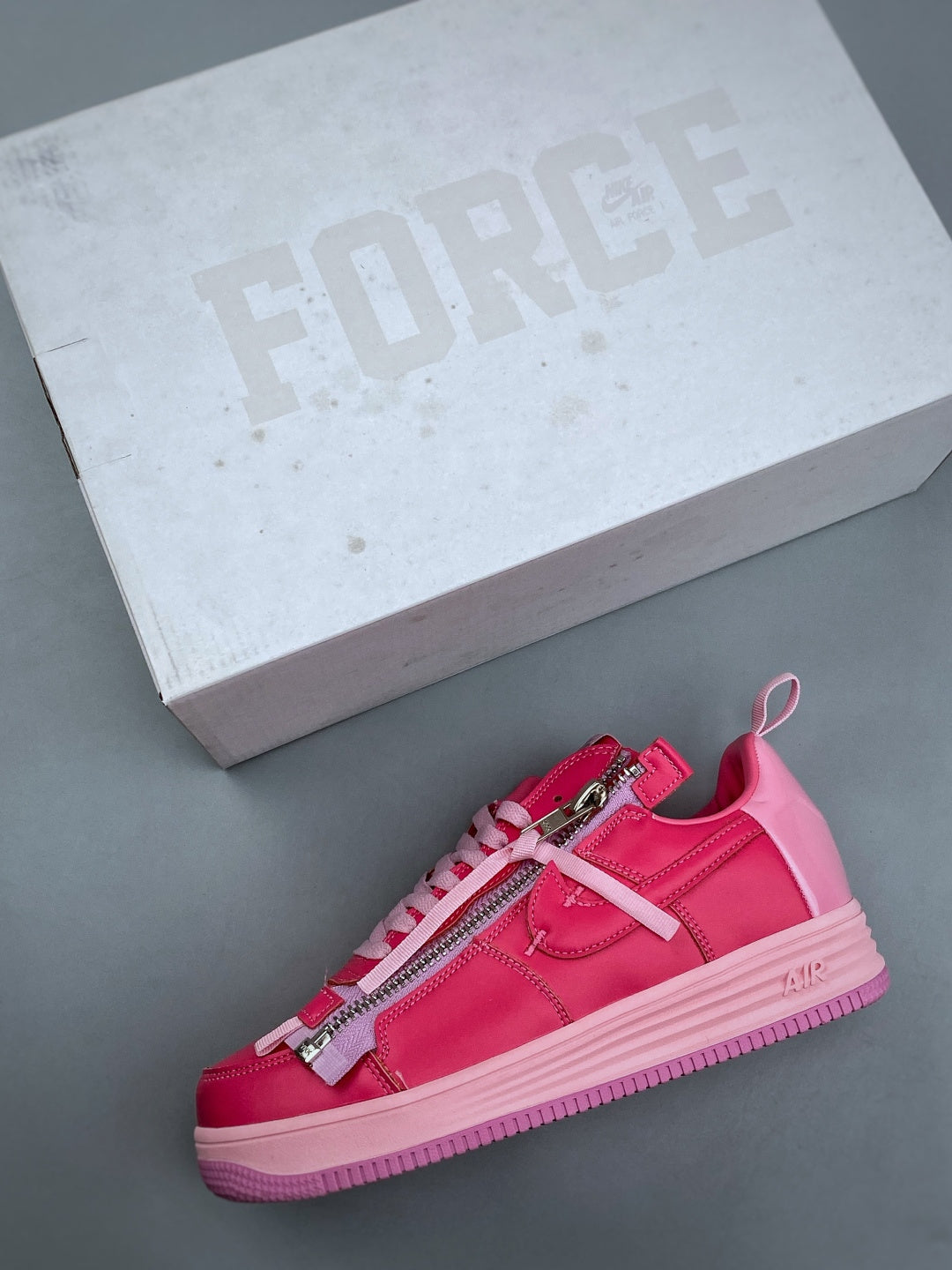 Nike Lunar Force 1 Hot Pink Zip Sneakers, Metallic Side Zipper Low-Top Lace-Up Casual Streetwear Shoes