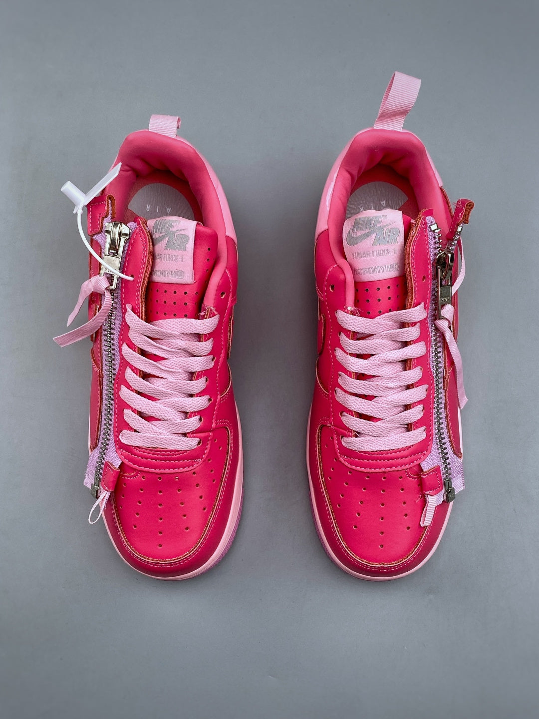 Nike Lunar Force 1 Hot Pink Zip Sneakers, Metallic Side Zipper Low-Top Lace-Up Casual Streetwear Shoes